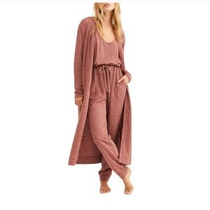 Free People Mauve Ribbed Jumpsuit with Long Cardigan